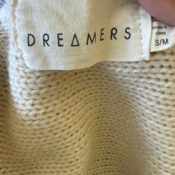 Dreamers Open Front Cardigan Cream Gray Striped Waterfall Hem Aztec Print S/M - Picture 4 of 8